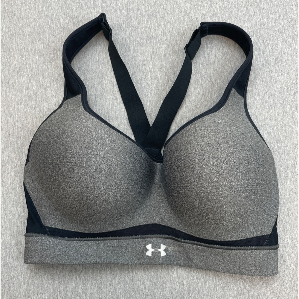 Under Armour Sport Bra Women 32DD Gray‎ Stretch Performance Fitted Crossback